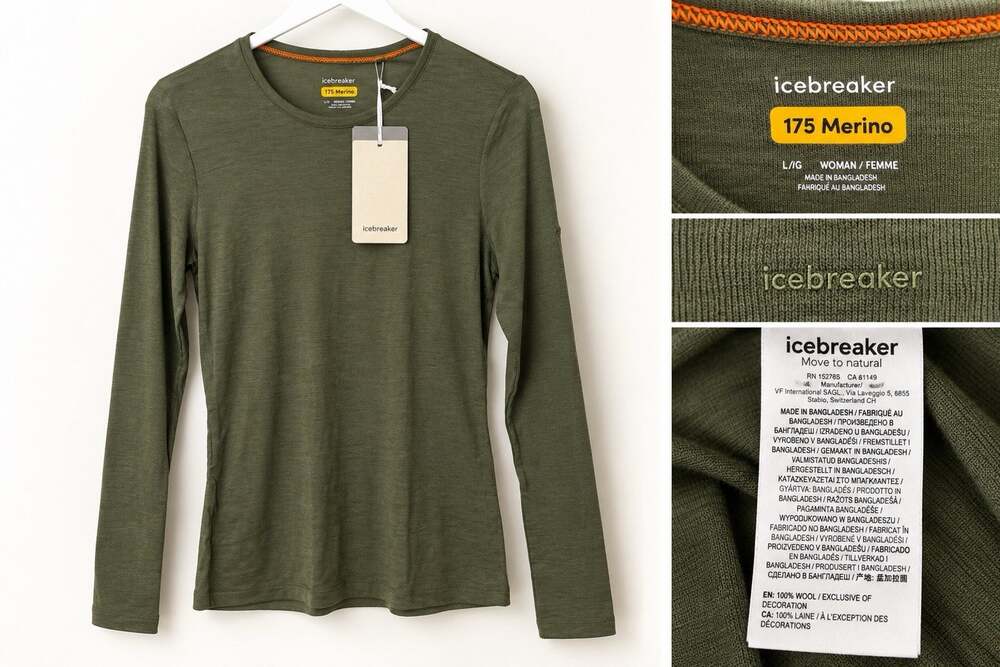 Icebreaker 175 Merino Everyday Long Sleeve Crew L Loden Olive Green New NWT